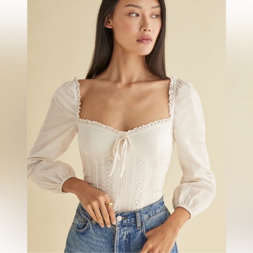 Reformation Cream Lace-Trimmed Top